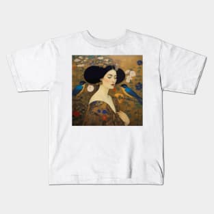 Beautiful Woman with Birds in a Garden Kids T-Shirt